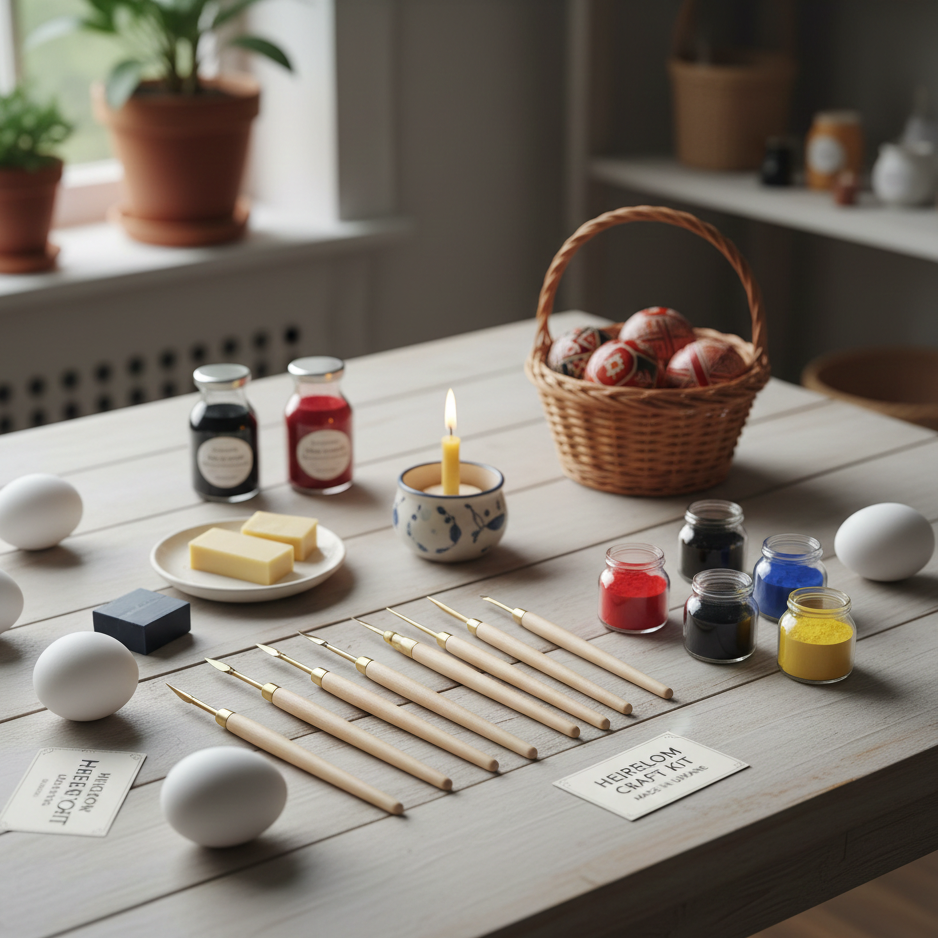 Ukrainian Easter Egg Decorating Kit: Professional Kistka, Vibrant Dyes, and Pure Beeswax for Pysanka Art.