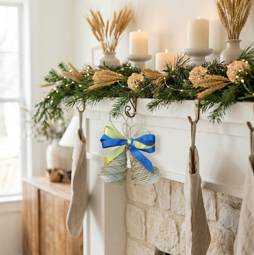 Natural wheat straw bells ornament handmade Ukrainian Christmas decoration rustic farmhouse holiday decor