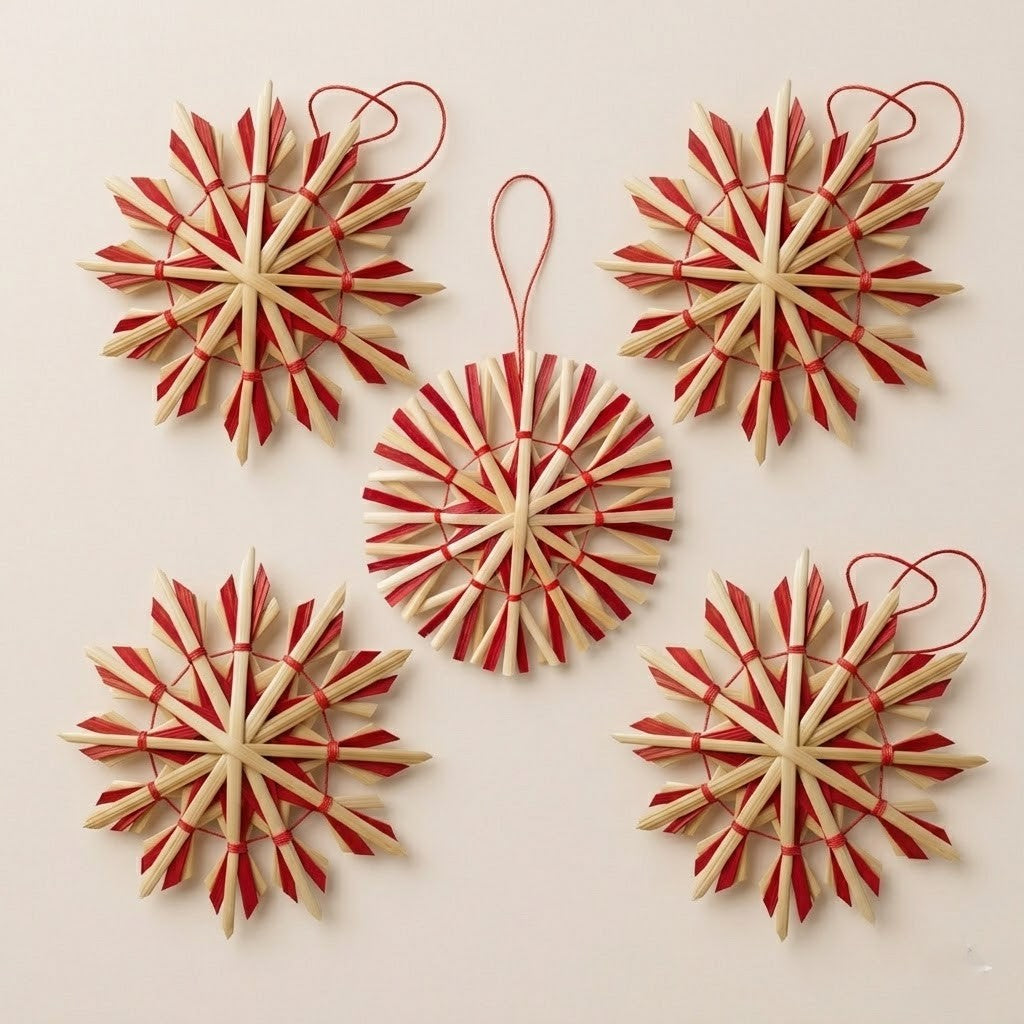 natural wheat straw christmas snowflakes set of five