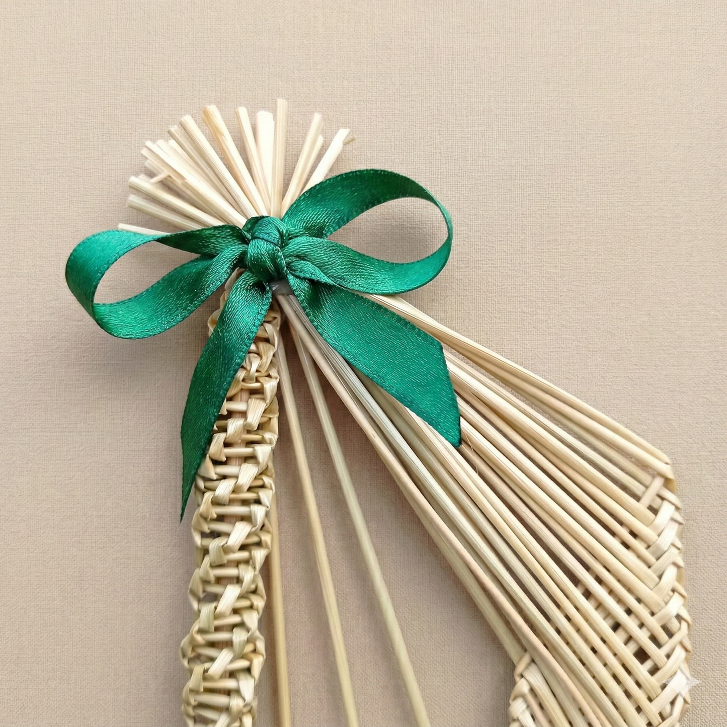 Traditional Irish harp folk art decoration with green satin ribbon