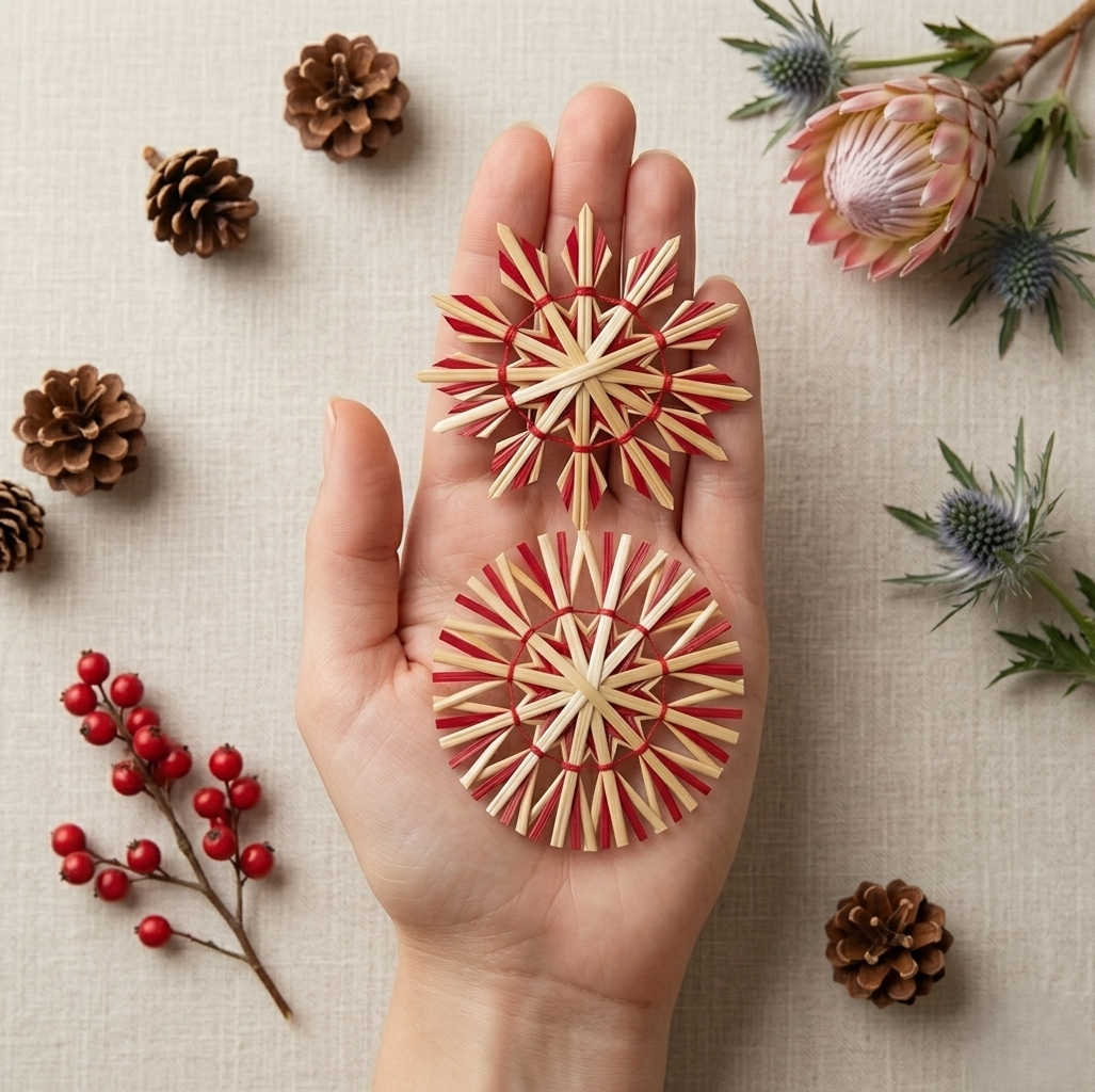 scandinavian straw snowflake window decor