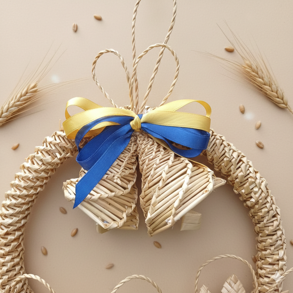 natural straw wreath with bells country style decoration