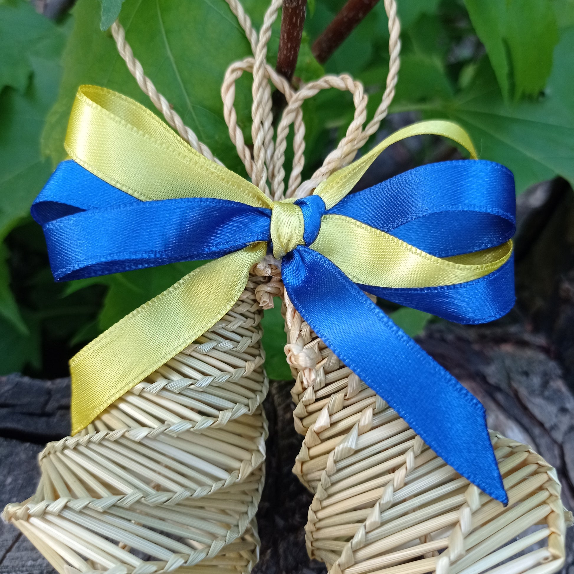 Natural wheat straw bells ornament handmade Ukrainian Christmas decoration rustic farmhouse holiday decor