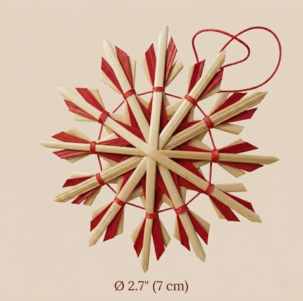 handmade red straw christmas star decorations