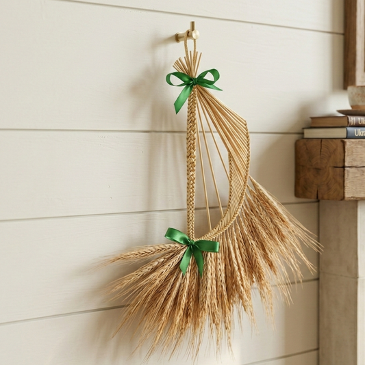 Irish wheat weaving harp decoration on rustic wooden background