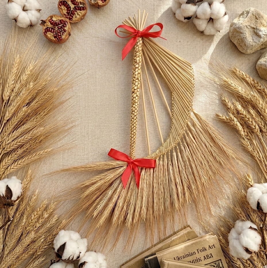 Irish wheat weaving harp decoration on rustic wooden background